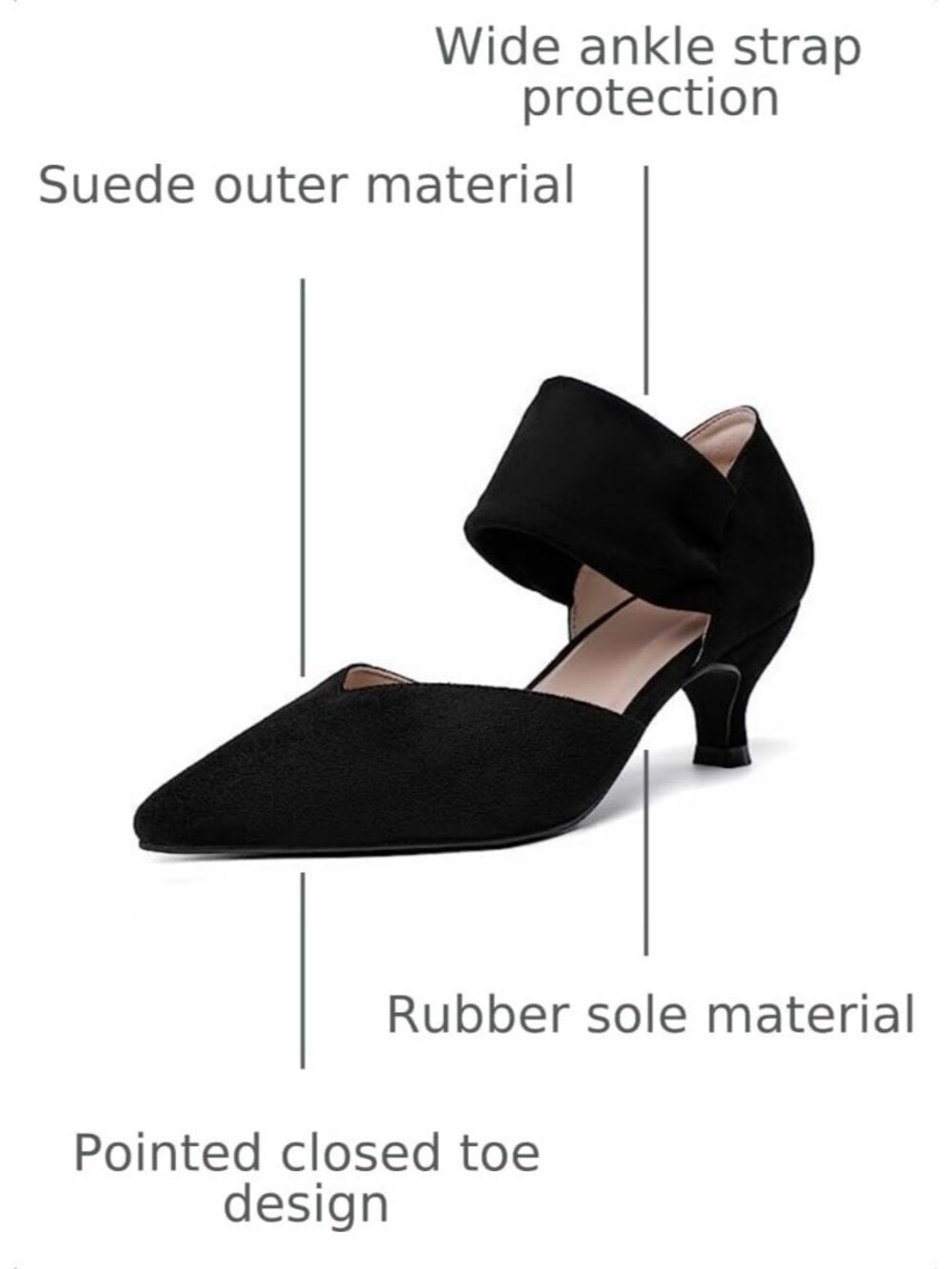 〽️Women's Black Comfortable Low Heels Pointed Toe Bridal Party Dressy Shoes - Picture 3 of 6